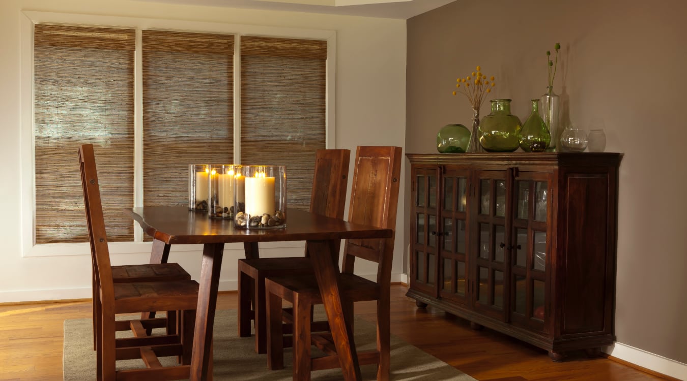 Woven shutters in a Cleveland dining room.